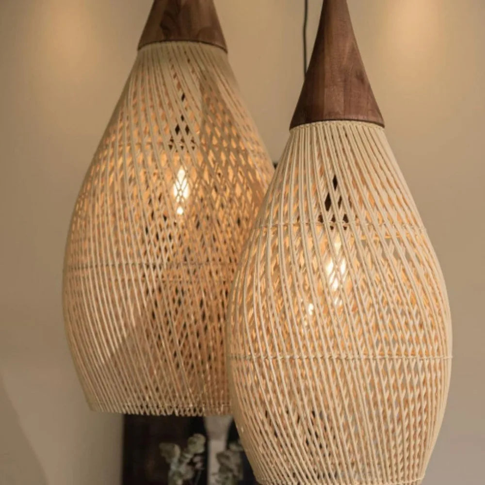 Rustic Rattan Pendant Light – Handwoven Wicker Ceiling Lamp
