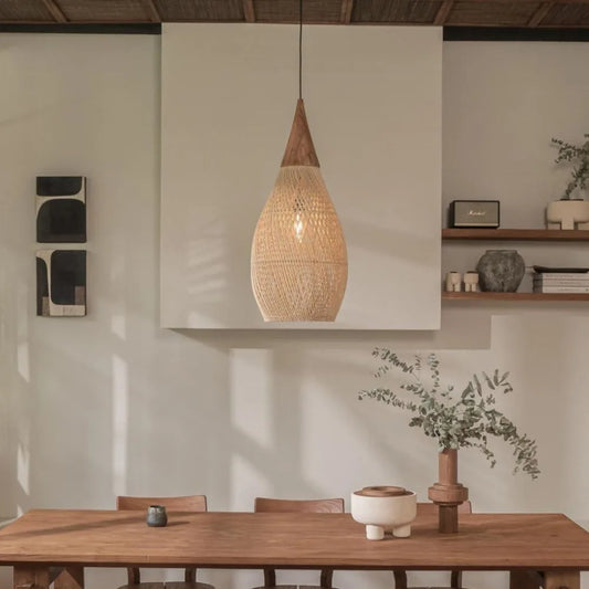 Rustic Rattan Pendant Light – Handwoven Wicker Ceiling Lamp