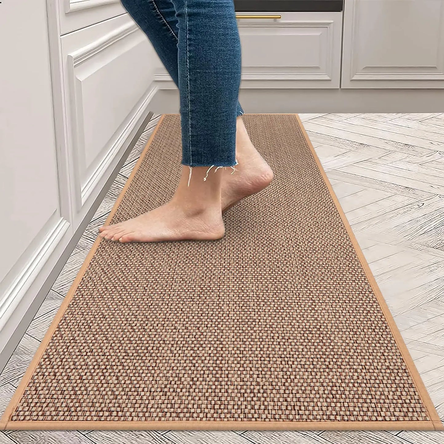 Linen Weave Anti-Slip Kitchen Runner Rug