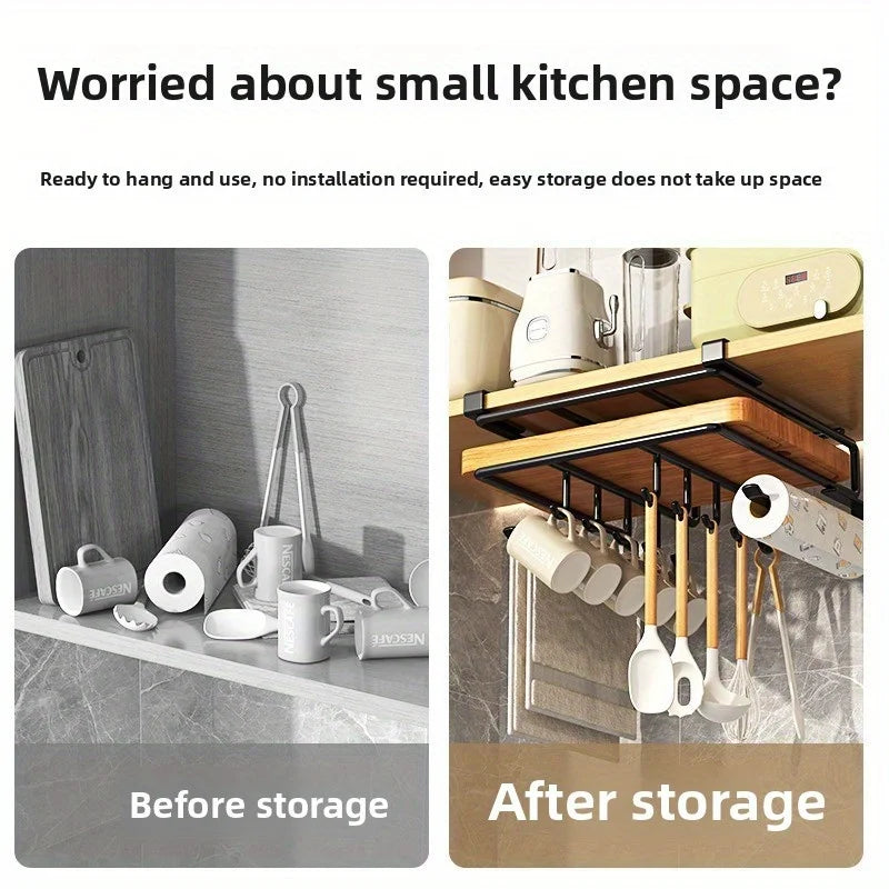 Kitchen Hanging Organizer with Hooks & Towel Rack