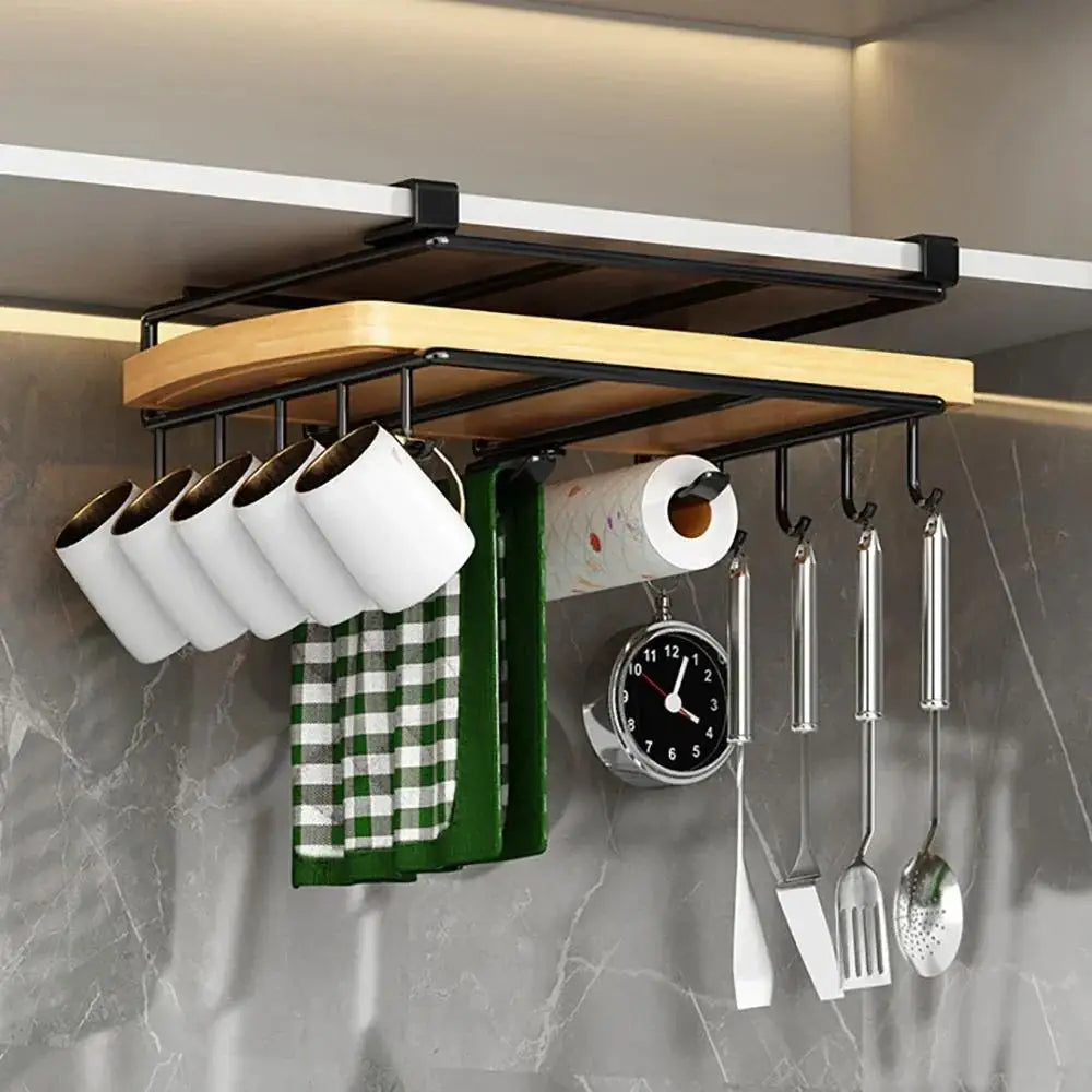 Kitchen Hanging Organizer with Hooks & Towel Rack