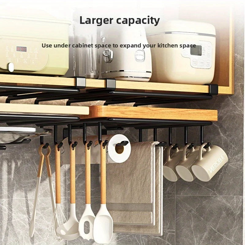 Kitchen Hanging Organizer with Hooks & Towel Rack