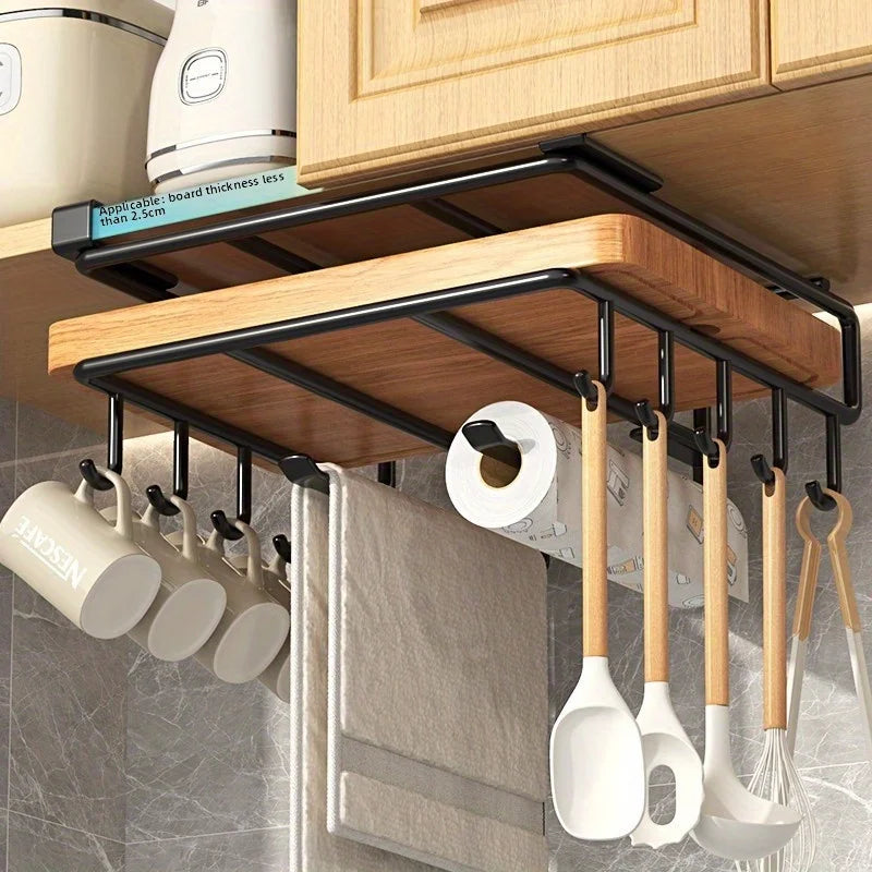 Kitchen Hanging Organizer with Hooks & Towel Rack
