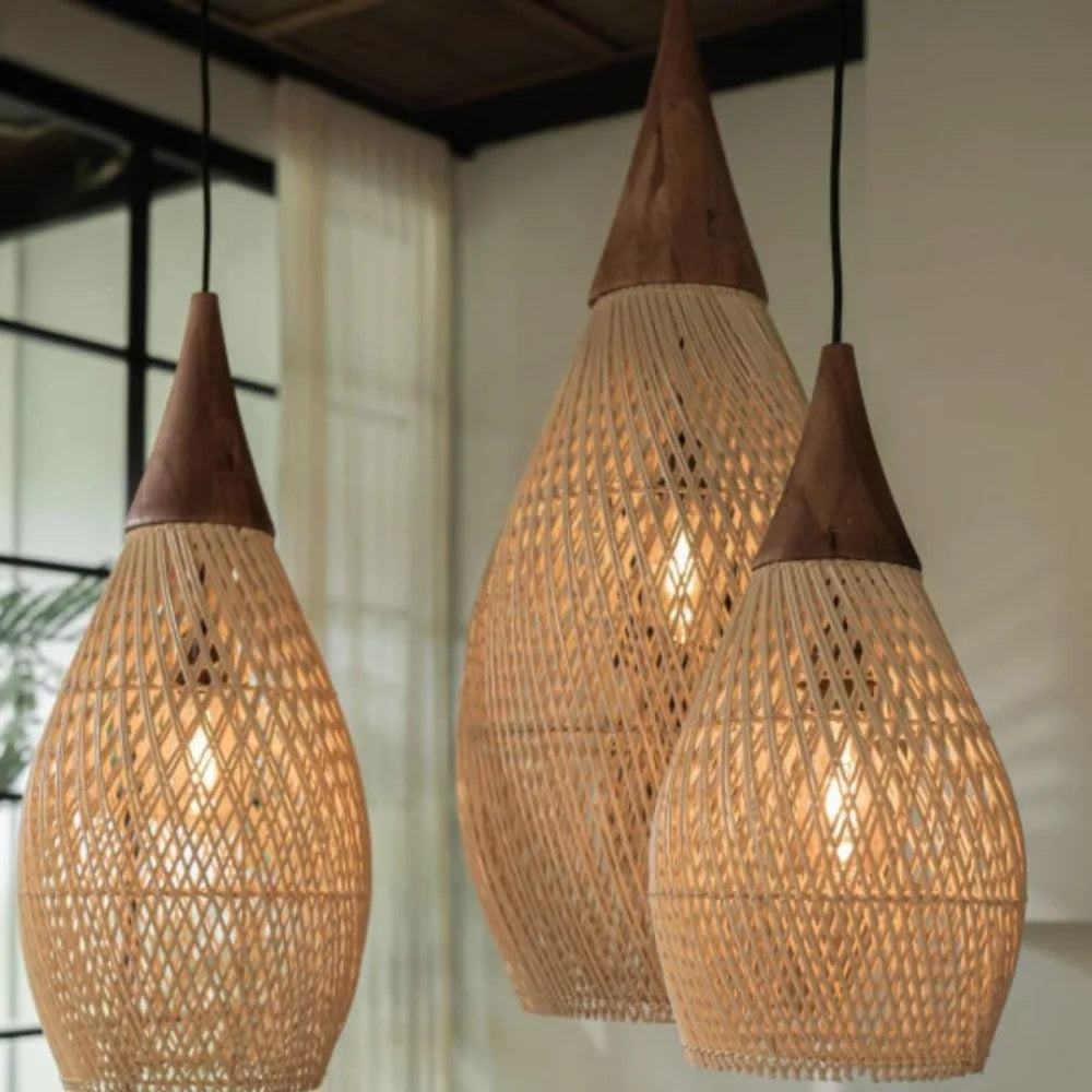 Rustic Rattan Pendant Light – Handwoven Wicker Ceiling Lamp