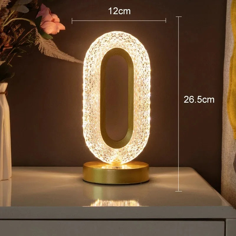 Decorative lamp shaped like the number '0' with dimensions indicated on a dark background